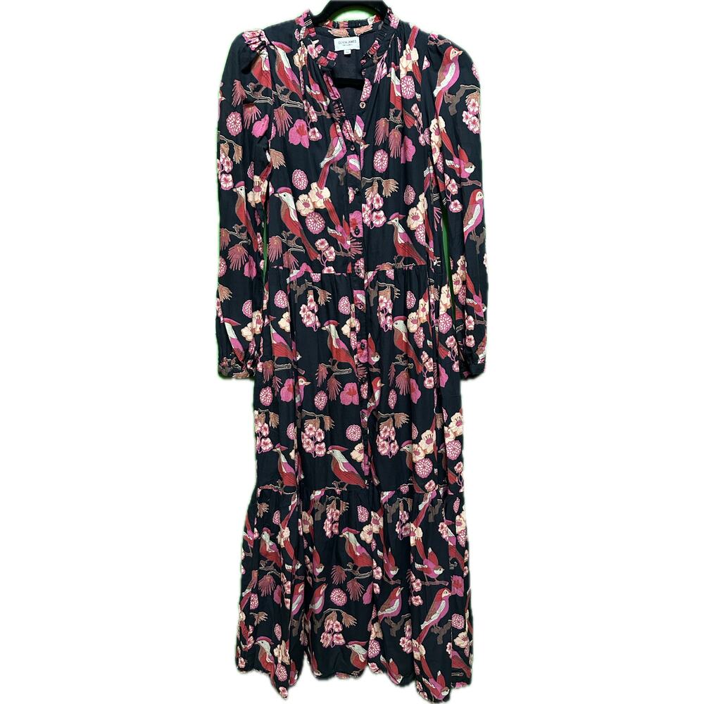 Olivia James The Label Lydia Dress Vintage Bird Black Maxi Dress Size XS